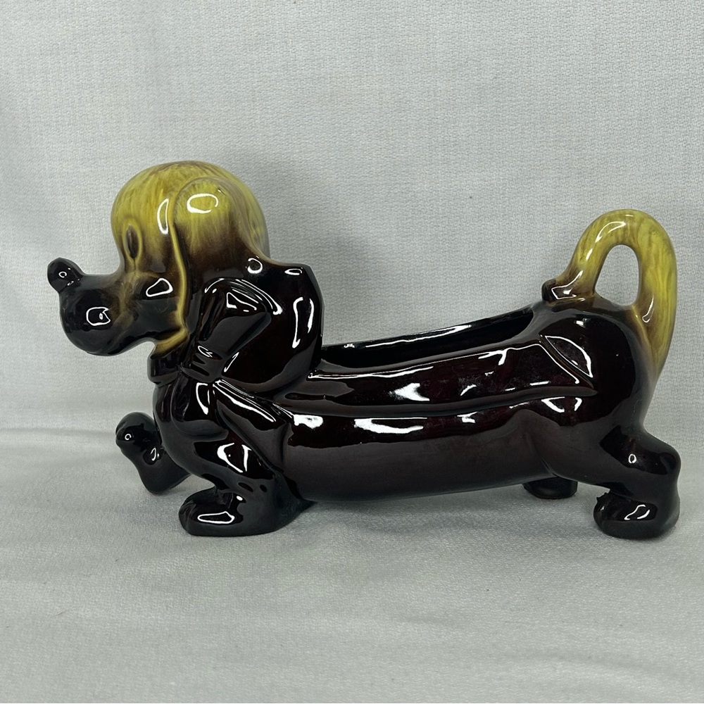 Vintage Dachshund RedWare Planter Dresser Caddy Weiner Dog 8”x5” Pottery